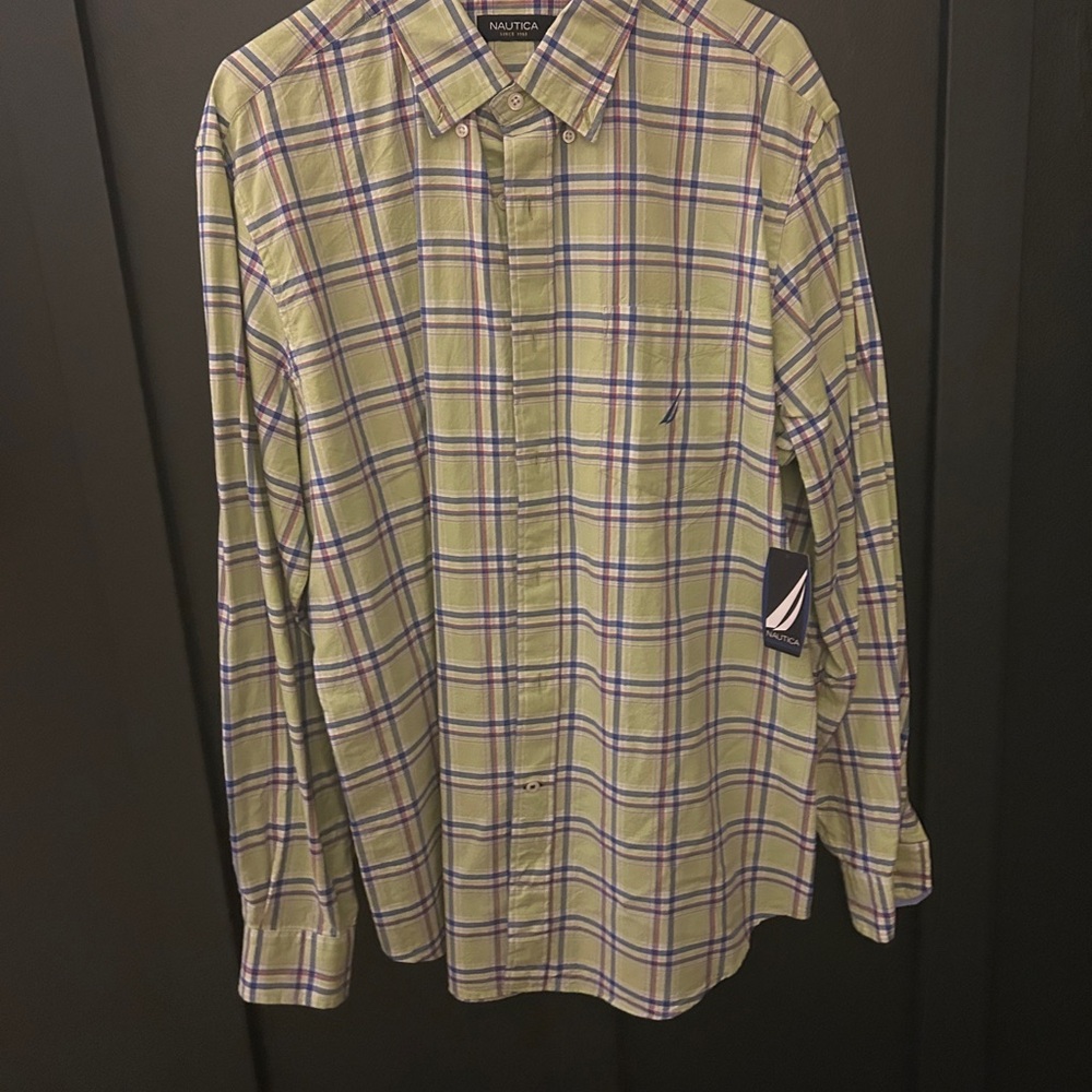 NWT Nautica Men's Green Plaid Shirt